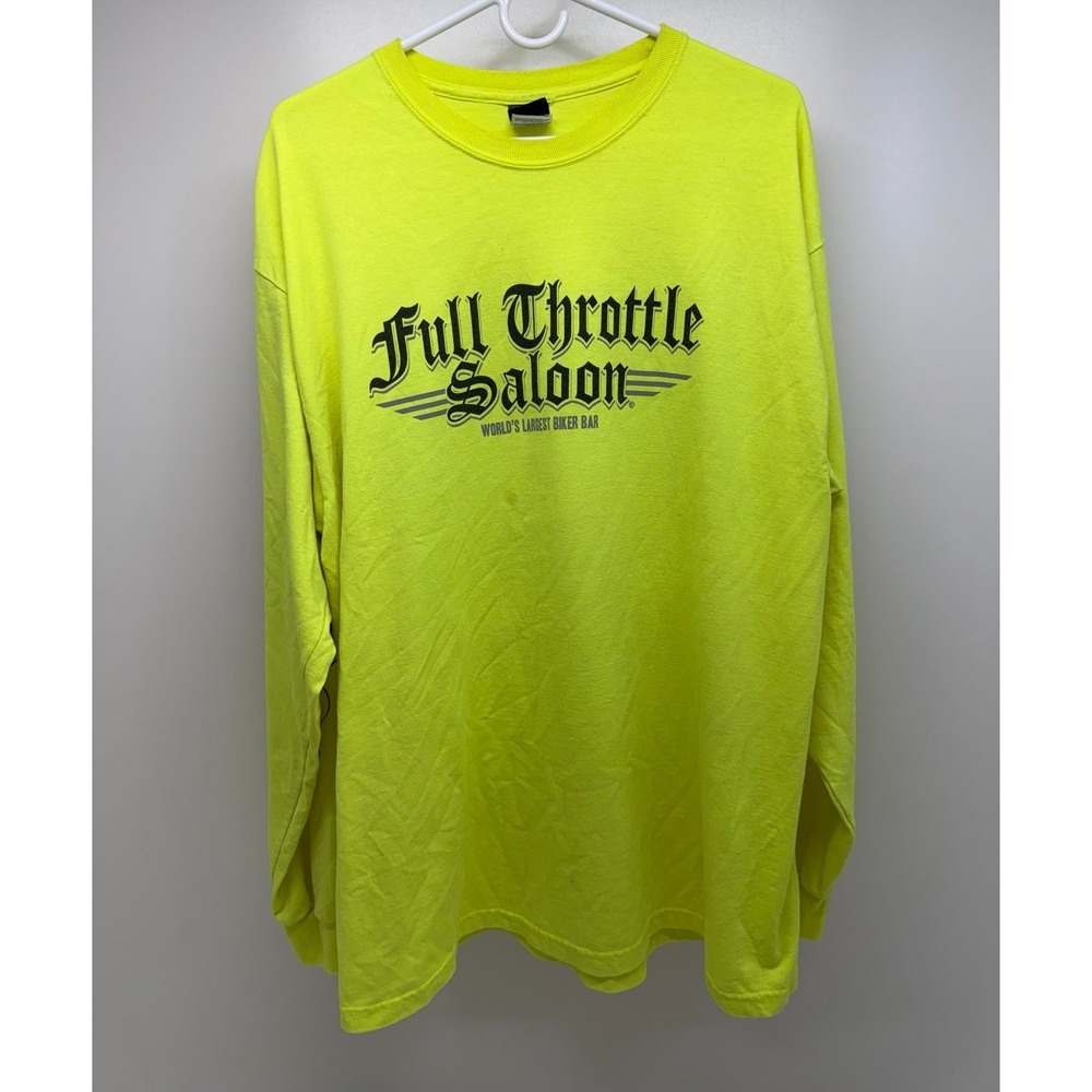 Full Throttle Saloon Sturgis SD XL Neon Yellow Biker T-Shirt FTS Skull Sleeve